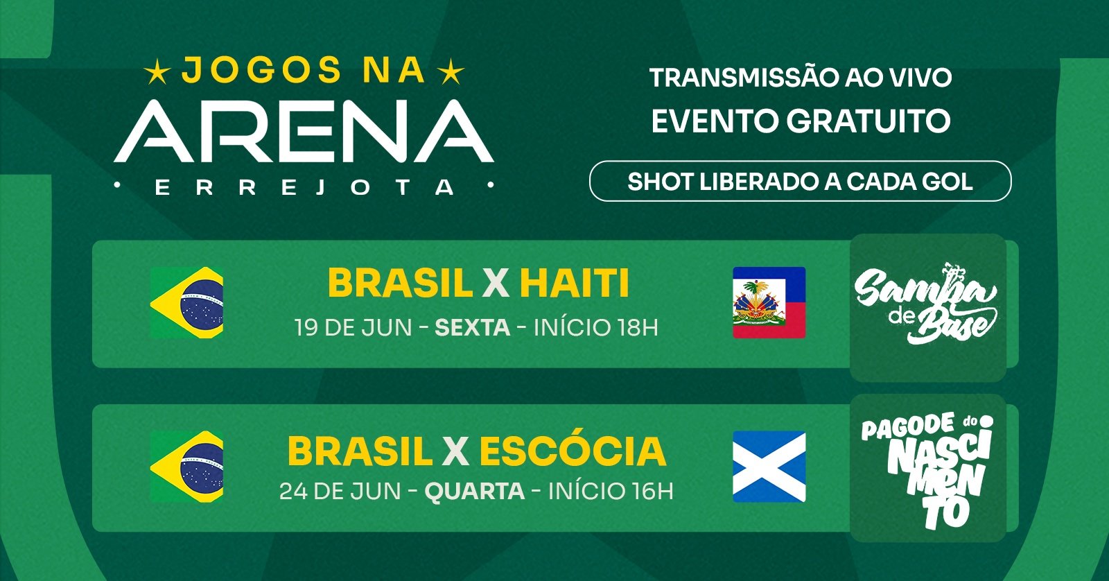 Jogos na Arena + Samba Evento gratuito