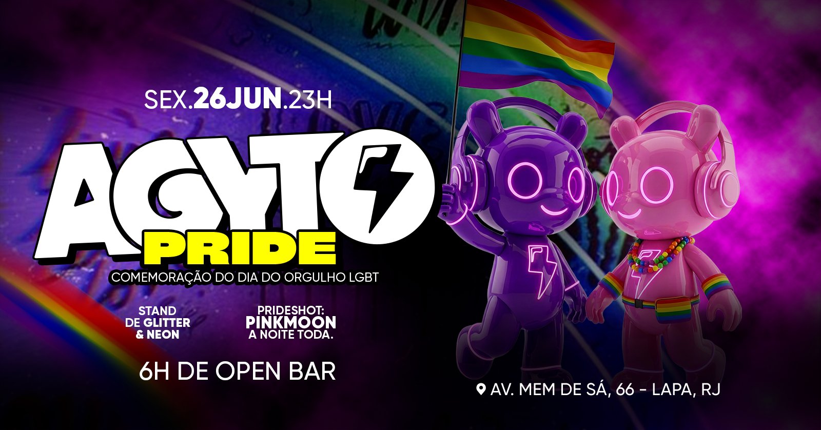 AGYTO PRIDE: Especial semana do Orgulho LGBT+ | OPEN BAR + pinkmoon a noite toda & Stand de glitter