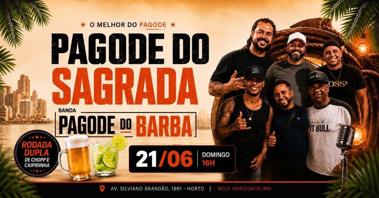 Domingo 21/06| Pagode do Sagrada | Open Food & Open Bar + Rodada Dupla Chopp & Caipirinha