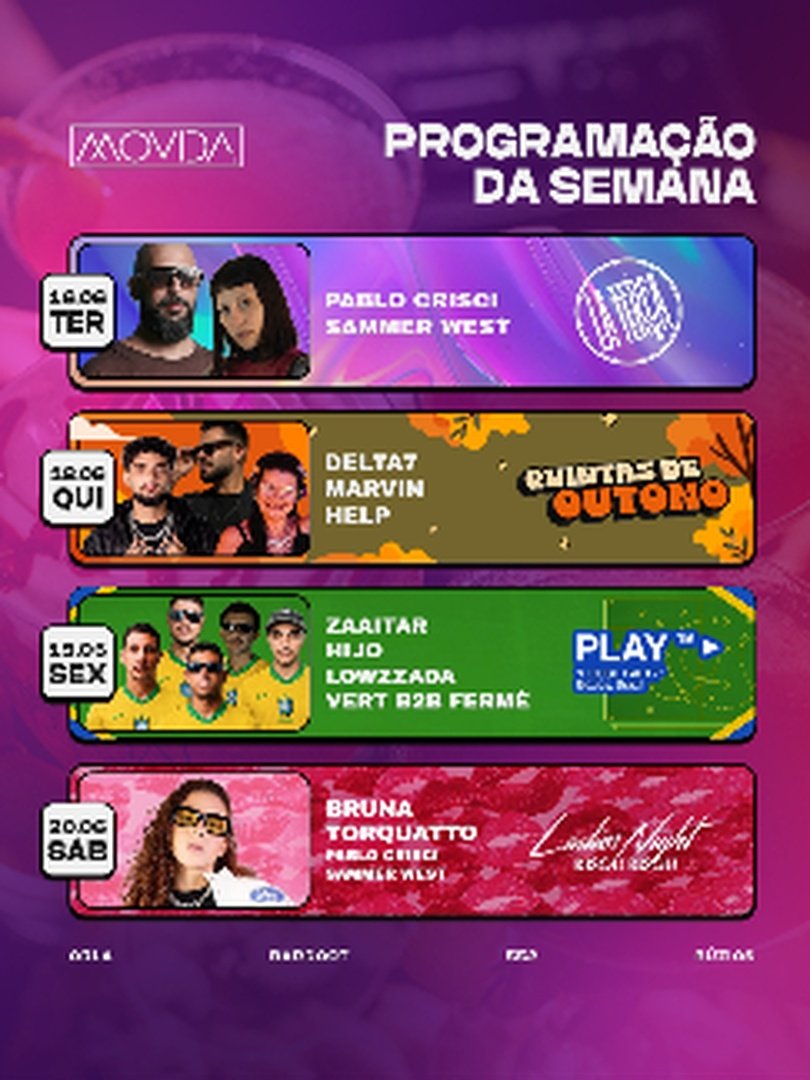Semana Movida 16/06 a 20/06
