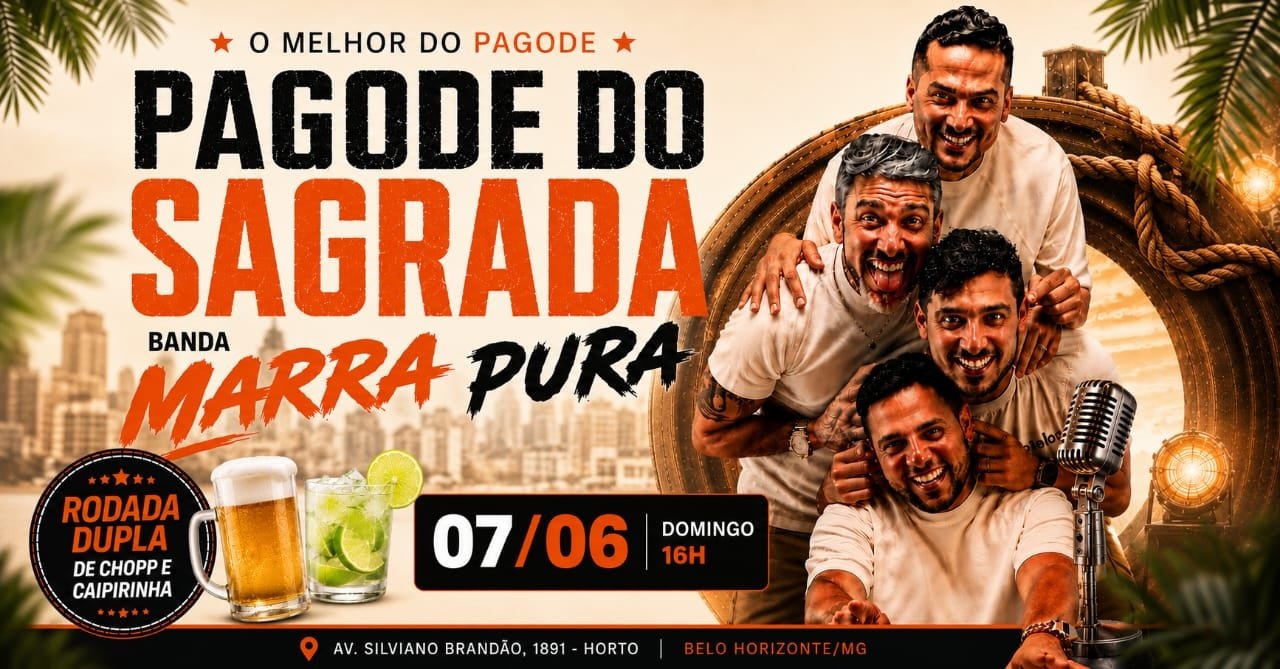Domingo 07/06| Pagode do Sagrada | Open Food & Open Bar + Rodada Dupla Chopp & Caipirinha