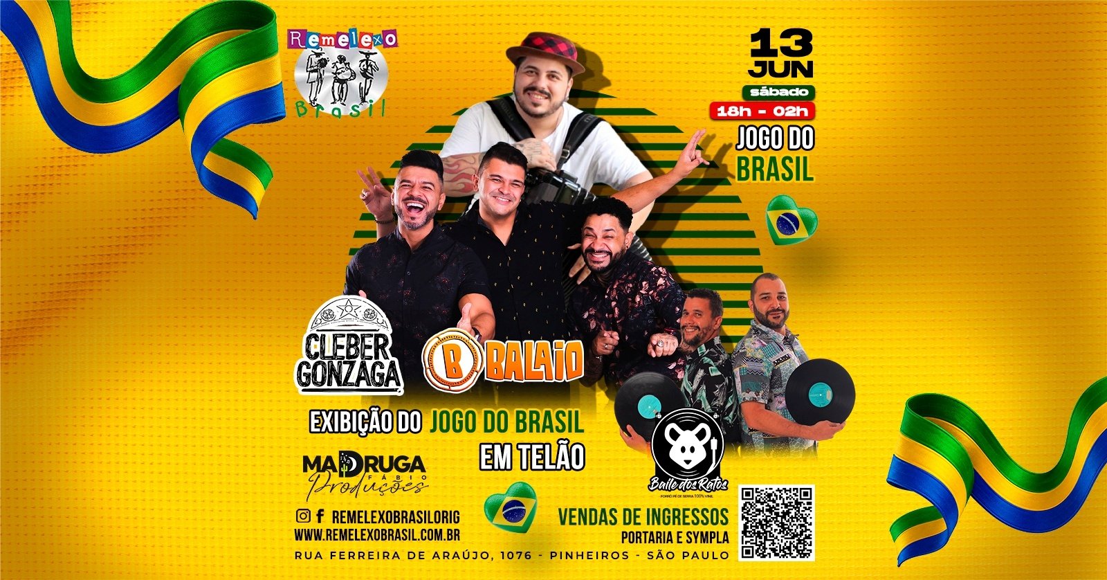 Jogo do Brasil no Telão com Balaio Cleber Gonzaga e Baile dos Ratos