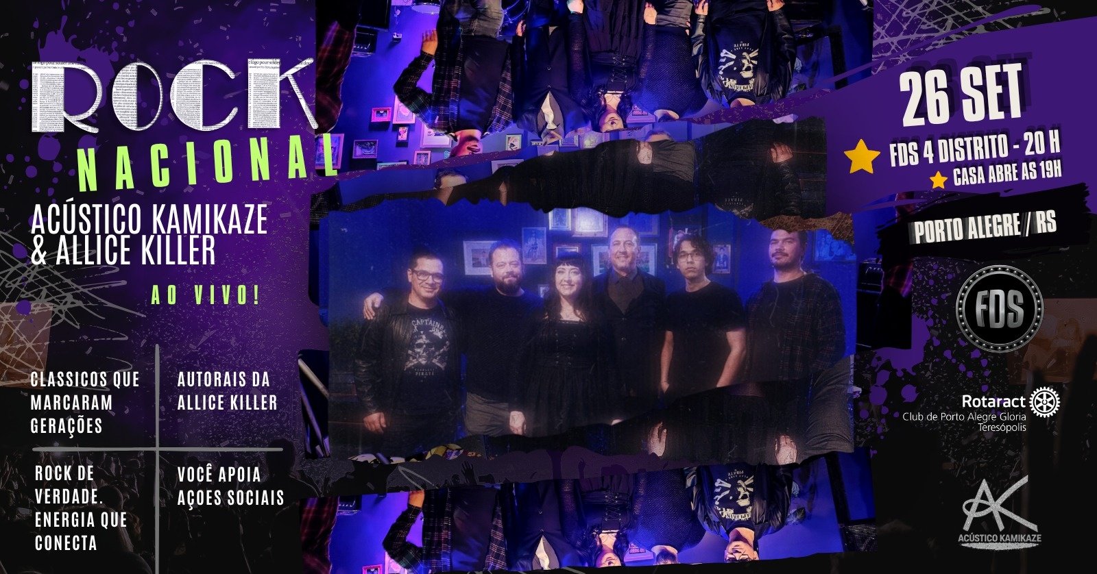 Noite de Rock Nacional ao Vivo | Acústico Kamikaze & Allice Killer no FDS 4° DISTRITO