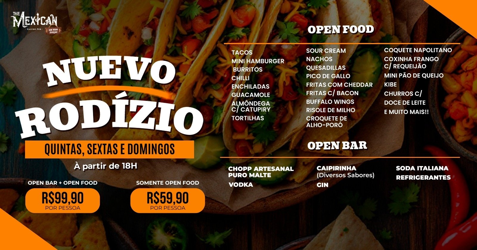 18h Sexta | Rodízio Completo Dia dos Namorados Open Food & Open Bar + Rodadas Duplas C/ Djs