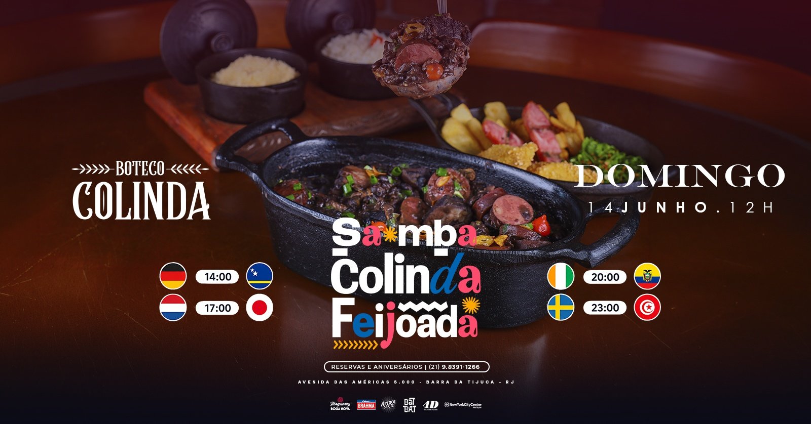 SAMBA COLINDA (14/06) com o Cantor Vadinho e transmissão dos jogos da Copa
